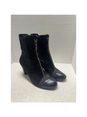 Thierry Rabotin Black Suede Front Zip Cap Toe Ankle Boots Italy 38 7.5